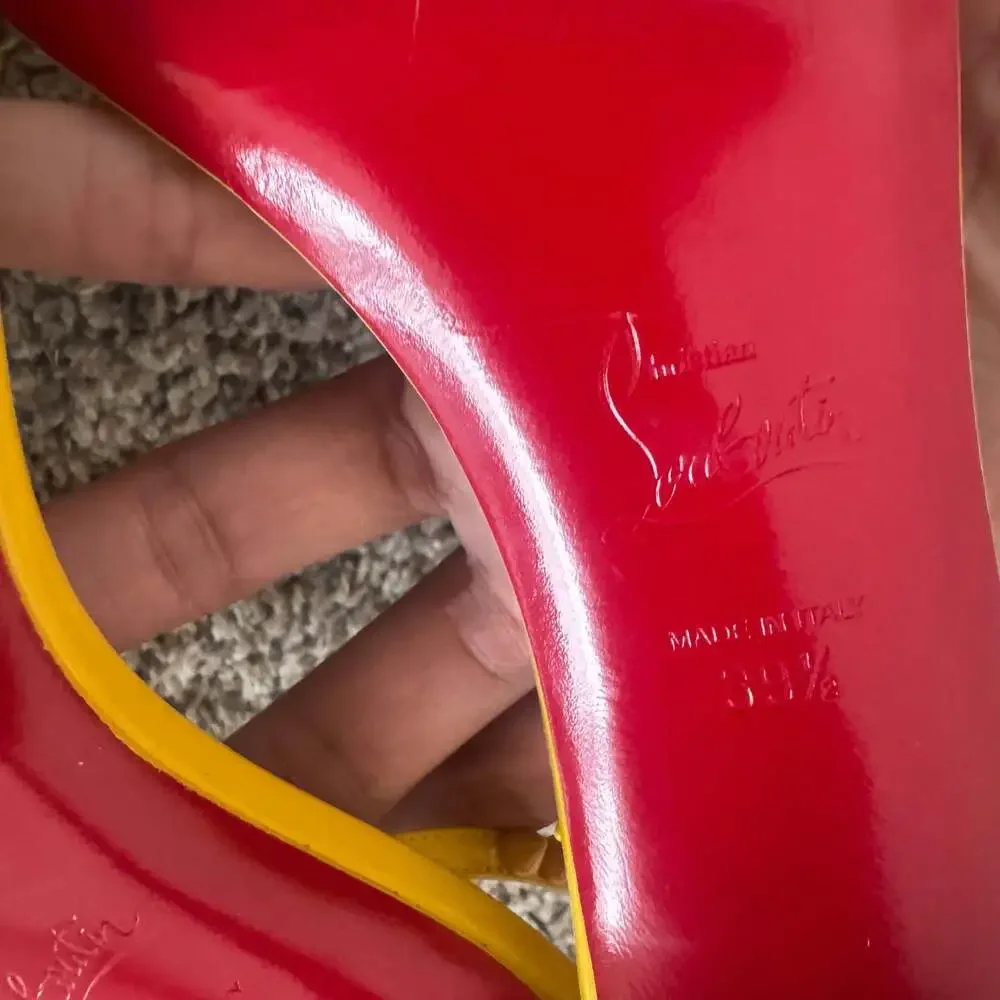 Christian Louboutin So Me 100 Yellow Patent Ankle Strap Sandal Heels - Picture 2 of 7